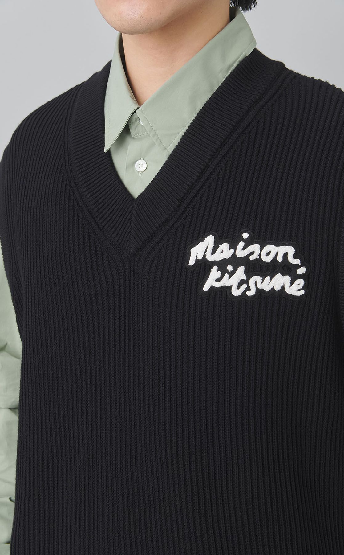MAISON KITSUNÉ Vネック ニットベスト M MAISON KITSUNÉ｜Vネックニットベスト